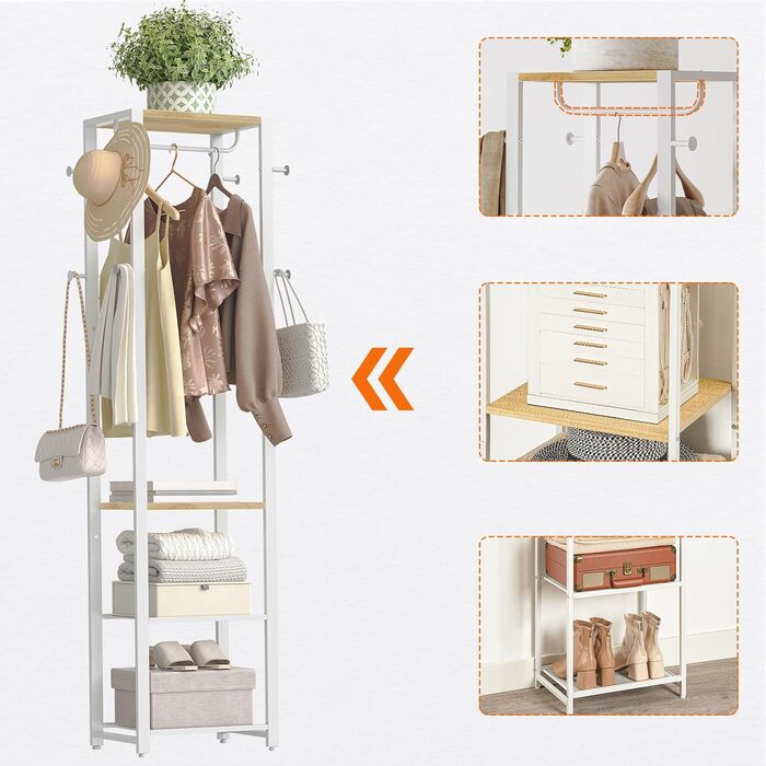 HOOBRO Лежак для одягу з полицями для взуття, білий та дерев'яний, EWN04YM01