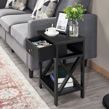 Журнальний столик Yaheetech з шухлядою та полицею, білий, для вітальні та спальні, скандинавський стиль