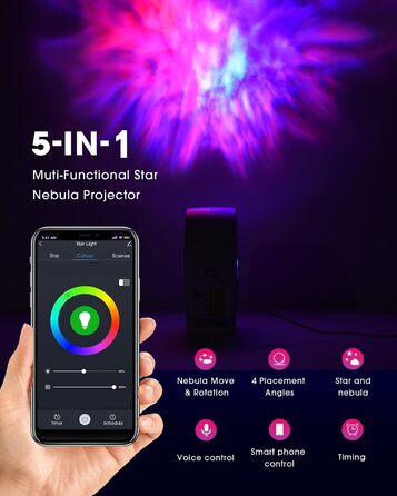 Світлодіодний проектор зоряного неба SUPPOU, розумний нічник 3D Galaxy Star Projector Lamp Дитячий дорослий з RG Dimming/Wi-Fi підключення/додаток/голосове керування для прикраси дитячої вечірки (чорний)