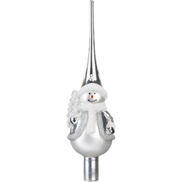Верхівка на ялинку, Чарівне мереживо у формі різдвяної ялинки, мереживо у формі сніговика, сріблясто-біле скло 28 см