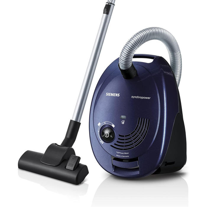 Пилгопоглинач Siemens synchropower VS06A111: мішок, для твердих підлог та килимів, гігієнічний фільтр, сильна тяга, 600 Вт, блакитний