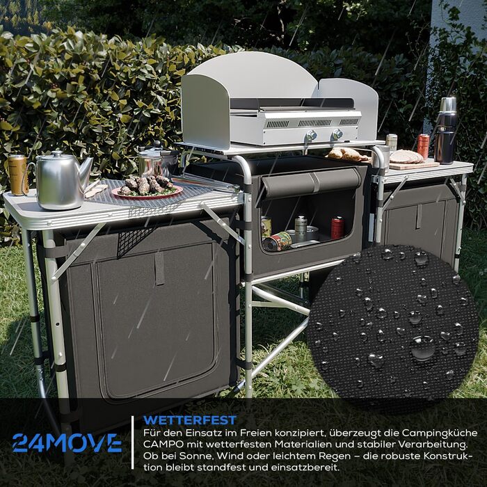 Складана туристична кухня 24MOVE® Campo: шафа для кемпінгу з робочою поверхнею та відсіками для зберігання (175x46x110, чорний)