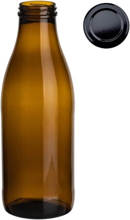Набір з 20 пляшок для соку gouveo об'ємом 1000 мл з кришкою, що загвинчується білого кольору-велика скляна пляшка об'ємом 1 літр з кришкою TO48-порожня пляшка для наповнення кухні та будинку (06 шт., Коричневий/Чорний)