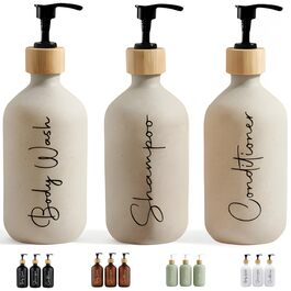 Набір дозаторів для мила в ванну кімнату, матовий чорний, 500 мл, 3 шт. для гелю та шампуню, з воронкою для наповнення