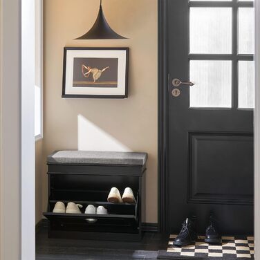 Полка для взуття SoBuy з подушкою для сидіння та місцем для зберігання, вузька, чорна, 60x51x24 см, до 150 кг