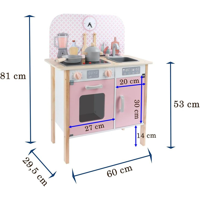 Дитяча кухня Leomark з дерева - Menfi Pink, в т.ч. аксесуари, від 3 років, висота 81 см