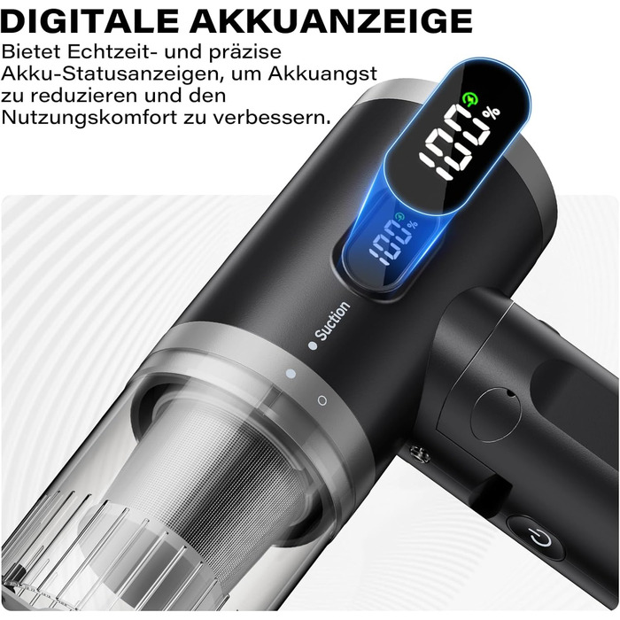 Аккумуляторний автомобільний пилосос APPS2Car 15000Па, бездротовий ручний пилосос з цифровим дисплеєм, складаний дизайн та 2 HEPA-фільтрами для авто, дому та кухні