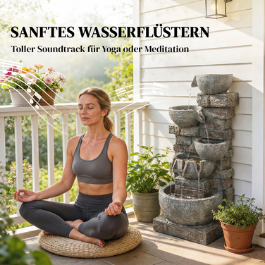 Декоративний фонтан для саду з штучного каміння, п'ятирівневий, з LED-підсвіткою та насосом, імітація каменю, розміри 34 x 36 x 80 см