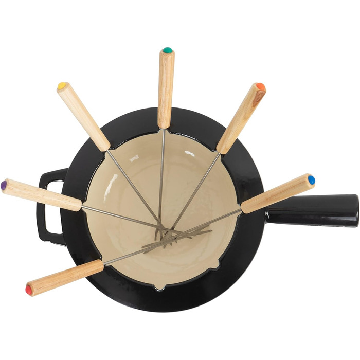 Фондю-сет з чавуну Mahlzeit на 6 осіб, 2 л, 13 предметів з пальником та виделочками | Для сиру, м'яса, шоколаду (чорний емальований)