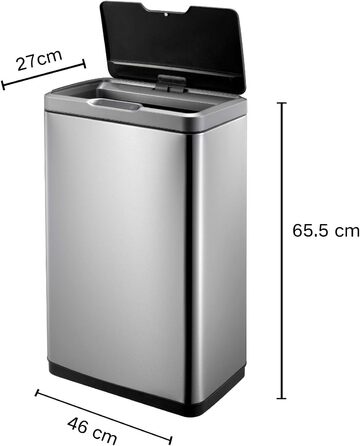 Відро для сміття EKO Mirage Sensor-M 45 л з датчиком руху, нержавіюча сталь, Soft-Close, без відбитків пальців, знімний внутрішній відро та фіксатор для пакетів