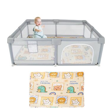 Манеж для немовлят Gupamiga 150x180x65 см з ігровим килимком, дихаючою сіткою та захисними бортиками, легкий монтаж і очищення