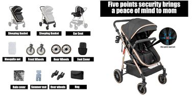 Дитяча коляска MoLi 3 в 1 з реверсивним блоком, великою люлькою та алюмінієвим шасію (V8 Black)