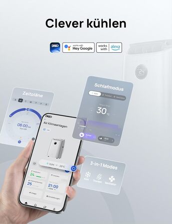 Мобільний кондиціонер Dreo 10000 BTU з охолодженням без дренажу, керуванням через додаток/голос/пульт, таймером 24 години та функцією вентилятора/зневожувача, AC515S