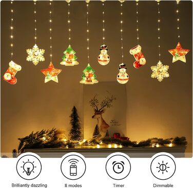 Льоново-новорічна гірлянда на вікна BLOOMWIN - 120 LED, 8 режимів, тепле біле світло, USB, 3D мотив