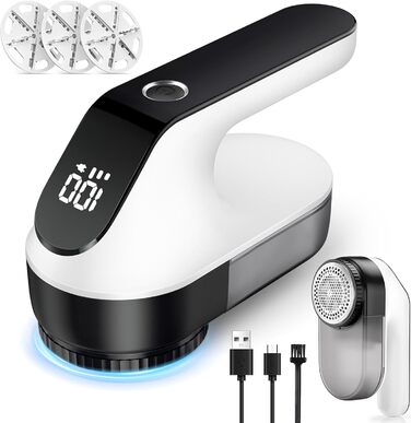 Електричний видалення ворсу Maxtachi: бездротовий пристрій для одягу з 3 швидкостями, 6-клинковий насадка, LED-дисплей, чорний