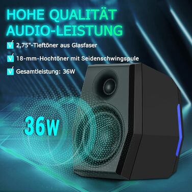 Sanyun SW209 - Комп'ютерні ігрові колонки 36W з RGB-підсвічуванням, Bluetooth 5.2, USB/AUX, 3 режими EQ (Гра/Фільм/Музика)