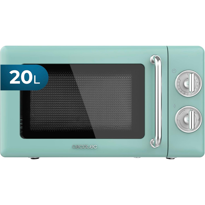 Мікрохвильова піч Cecotec ProClean 3010 Retro 20 л, 700 Вт, механічна, 6 режимів, таймер 30 хв, режим розморожування, вінтажний дизайн, зелена, сталевий корпус