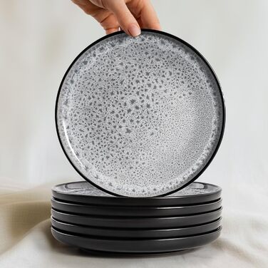 Набір посуду Twinzee Steingut (24 частини) для 6 осіб: тарілки та миски - серія Riviera Perla, з каменю, підходить для мікрохвильової печі