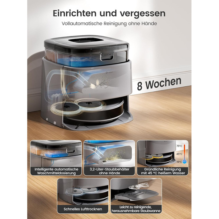 Робот-пилосос LEFANT M3 MAX: 6000Pa, вологе прибирання, лазерна навігація, антизаплутування, керування через додаток та Alexa, для тварин та килимів