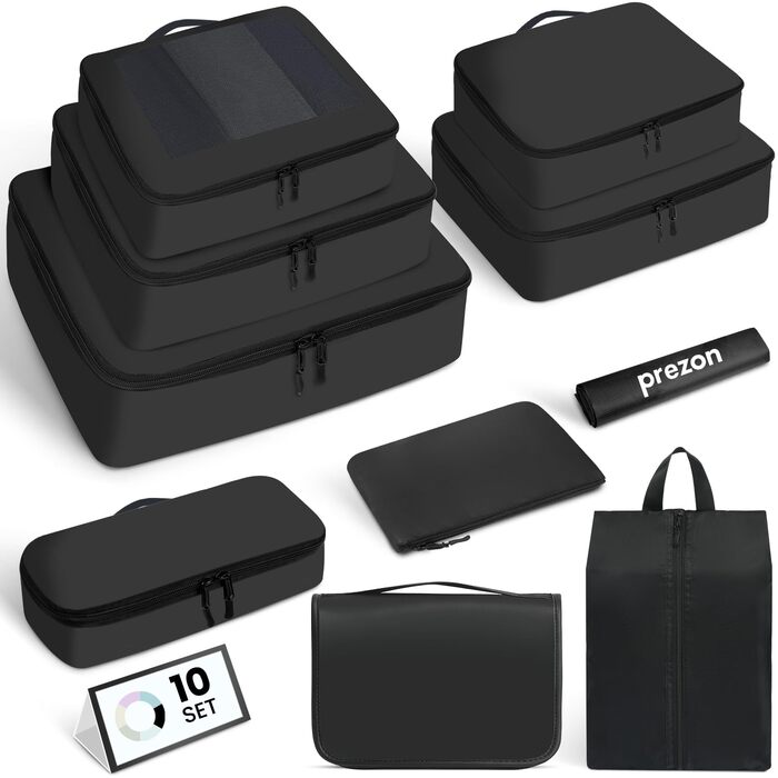 Набір органайзерів для одягу в дорогу Packing Cubes для валізи, 10 шт, легкі дорожні органайзери для подорожей, чорні
