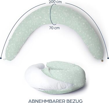 Подушка для вагітних Niimo XXL - подушка для годування, подушка для сну на боці, 100% бавовна, 200 x 70 см, м'ятно-зелений колір
