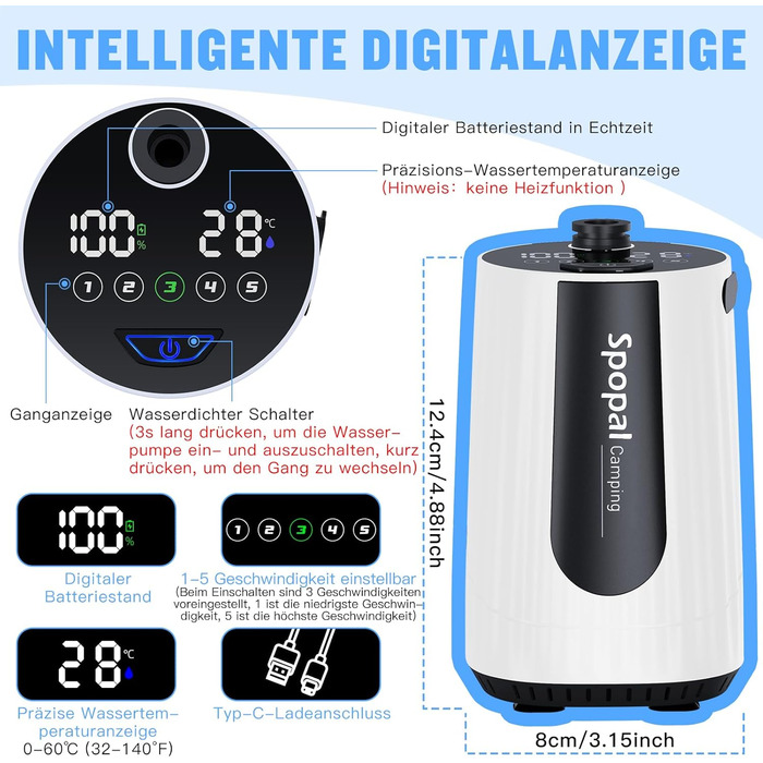 Мобільний душ Campingdusche з помпою, 10000mAh, для кемпінгу, відпочинку, автомийки, пляжу, тварин