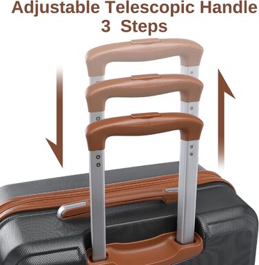 Набір валіз KONO 6 частин: велика валіза, середній, маленький, beauty case, сумка для ручної поклажі, косметичка (сірий/коричневий)