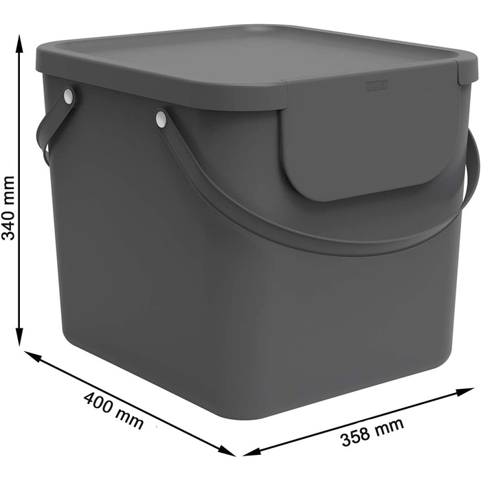 Система поділу сміття Rotho Albula 40l для кухні, пластик (поліпропілен), що не містить бісфенолу А, антрацит, 40L (40,0 x 35,8 x 34,0 см)