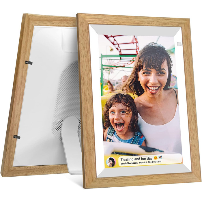 Цифровий фоторамка Cytem 10.1 дюйма з Wi-Fi, 32GB, сенсор руху, IPS 16:10, сенсорне управління, коричневе дерево, FrameO Software