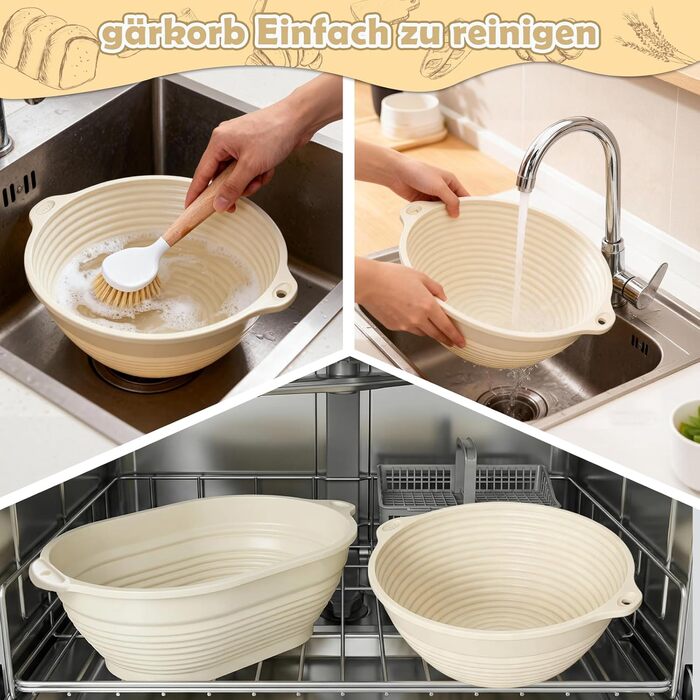 Набір для випікання хліба: 13 предметів, корзини для бродіння (овальна 28 см, кругла 25 см) з силікону, для початківців та професіоналів