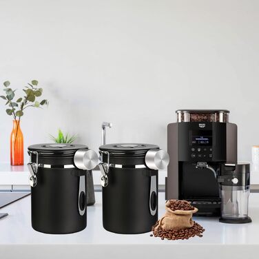 Набір контейнерів для кави та продуктів з нержавіючої сталі 1.8L (2 шт.) з датчиком дати, CO2-вентилем та мірною ложкою