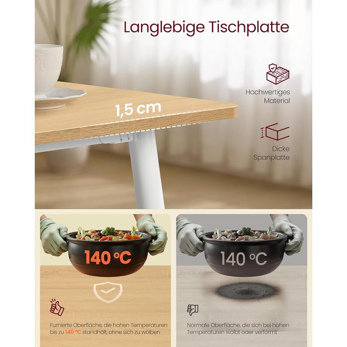 Стол обідній VASAGLE для 4-6 осіб, кухонний стіл у стилі кантрі, 140x75 см, колір: горіх + чорний, KDT100KE02