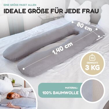Подушка для сну на боці з подвійним чохлом - подушка для годування XXL, вагітна подушка для сну | Подушка для вагітних | Body Pillow | Подушка для сну та терапії | Комфортна подушка | Гнутий наповнювач (бавовна)