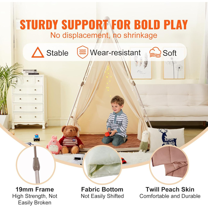 Дитячий намет VEVOR Tipi для дітей 1-5 років, розкладний намет з килимком та сумкою, з вікнами, для хлопчиків та дівчаток, бежевий