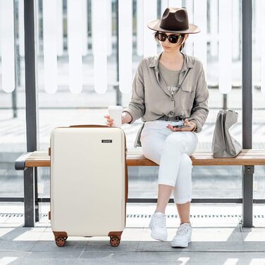 Чемодан KONO Mittelgroß: міцний ABS+PC, 60L, білий/коричневий, з TSA замком