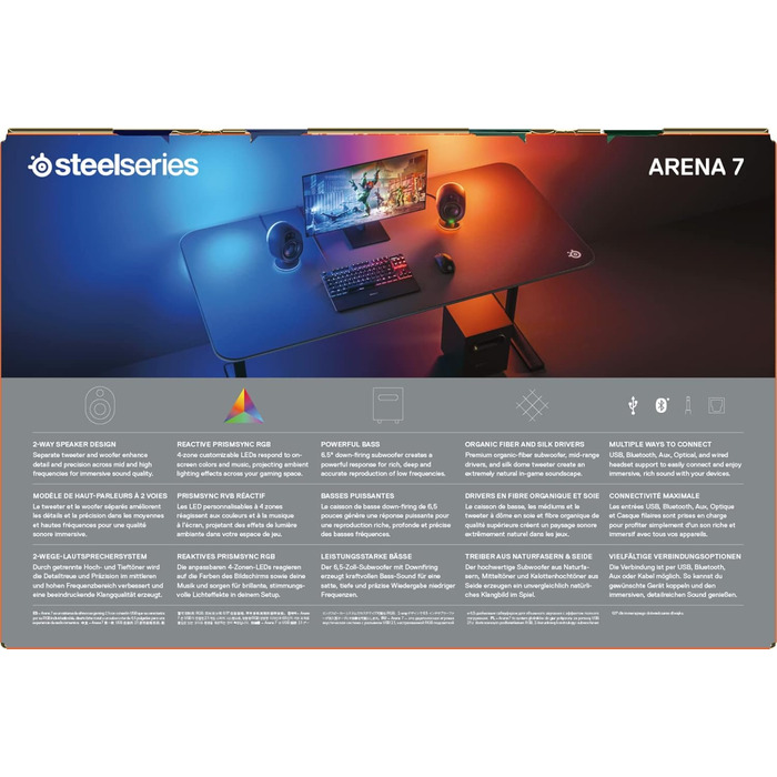 SteelSeries Arena 7 - 2.1-канальна акустична система для геймінгу з RGB підсвічуванням, чорна