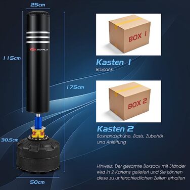 Стояча боксерська груша Costway 175 см, включаючи комплект. Рукавички, боксерська груша, боксерська груша для дорослих і підлітків