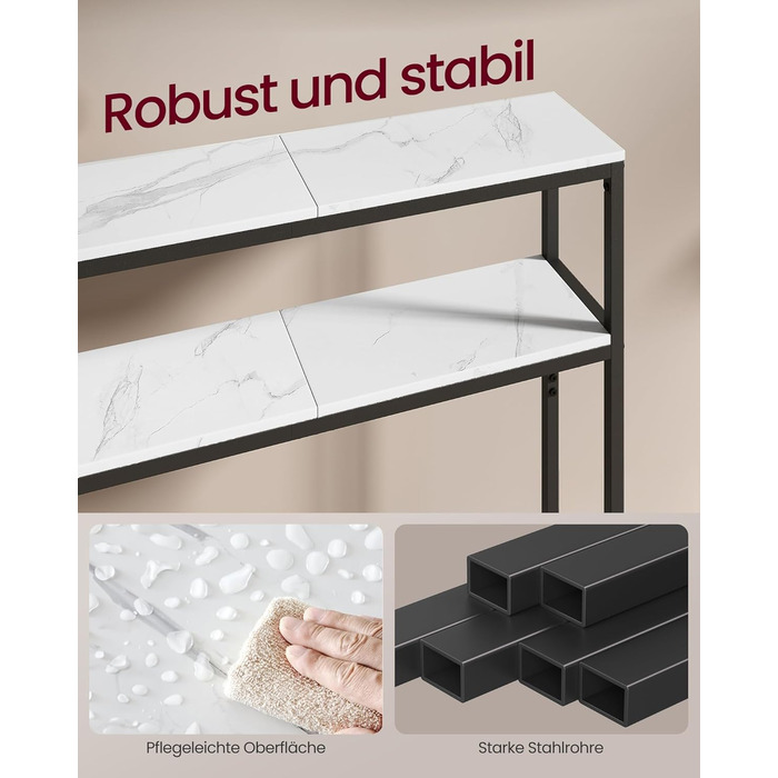 Консоль VASAGLE - вузький столик для вітальні/коридору з 2 полицями, 20 x 100 x 80 см, сірий/чорний, LNT131B22