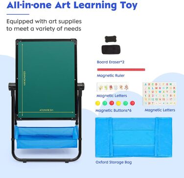 Дитяча мольберт Kinder Staffelei: двостороння дошка для малювання з крейдою та білою дошкою, регульована висота, з аксесуарами, чорний