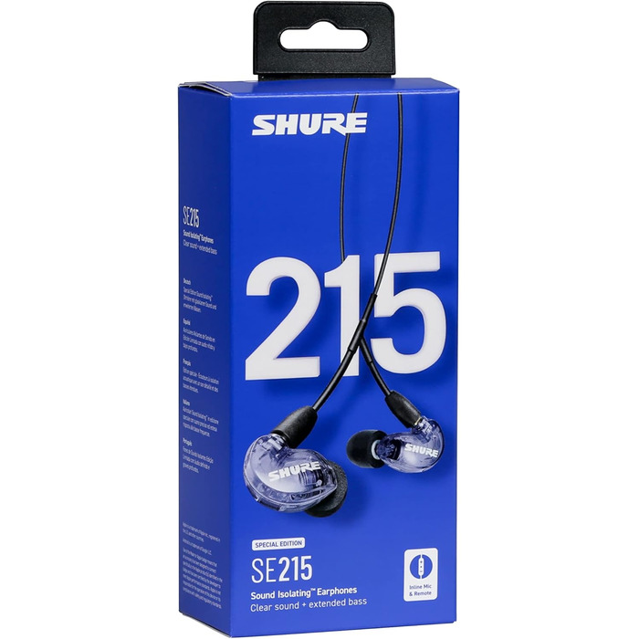 Навушники-вкладиші Shure SE215 Special Edition, знімний кабель, прозорий звук, фіолетовий