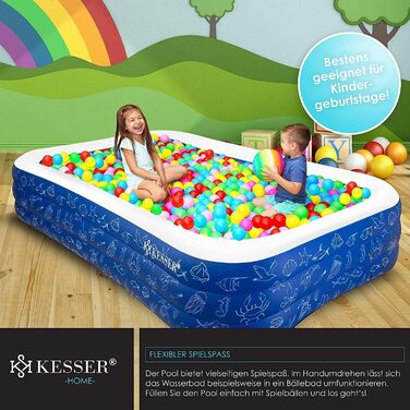 KESSER® Надувний сімейний басейн для дітей та дорослих, 305x183x56 см, 1180 л, дитячий басейн для саду, зливні отвори, блакитний