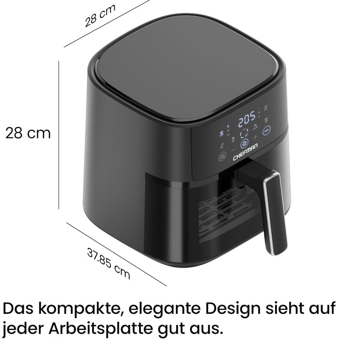 Фритюрниця без олії Chefman 5.7L з Hi-Fry технологією, сенсорне управління, антипригарне покриття, чорна