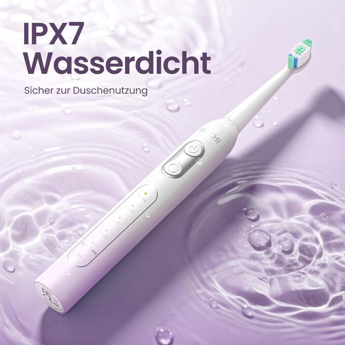 Електрична зубна щітка YUNCHI - звукова, для дорослих та дітей, 40000 VPM, USB-C, 5 режимів, 8 насадок + чохол, блакитна (C2 фіолетовий та білий)