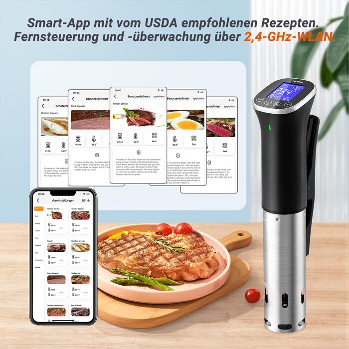 Су-від кухонний нагрівач ISV-300W з Wi-Fi | Професійний су-від для приготування їжі, точна температура ±0,1°C, IPX7 водонепроникність, APP-рецепти