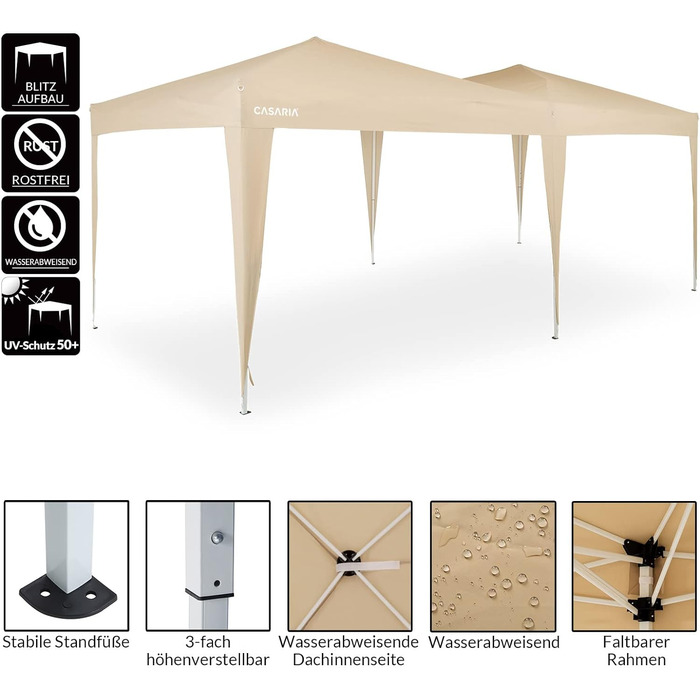 Альтанка Casaria Capri 3x6 м Висувний бежевий Водовідштовхувальний засіб в т.ч. Сумка Захист від ультрафіолету Намет з навісом Садовий намет Marquee Tent