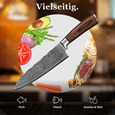 Японський ніж Wakoli EDIB Kiritsuke з дамаської сталі (серцевина VG10), 20 см – професійний кухонний ніж для точних нарізок, з ручкою з паккавуду, у подарунковій коробці (без гравію)