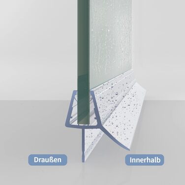 Ущільнювач WDWRITTI 2x100 см для скляних дверей 4-6 мм, водовідштовхувальний, захист від бризок