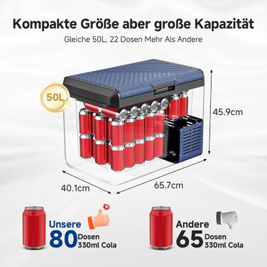 Автомобільний холодильник AAOBOSI 50л: Електричний компресорний кулер IPX4, -20°C/+20°C для авто, вантажівки, кемпінгу, подорожей