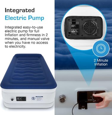 Надувне ліжко Active Era Luxus для 2 осіб з електричним насосом та інтегрованим подушкою. Розмір 200 x 150 x 36.5 см - ідеально для кемпінгу та як гостьове ліжко.