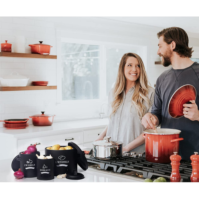 Набір контейнерів для зберігання картоплі Theo&Cleo, ретро дизайн, металевий, для кухні, чорний